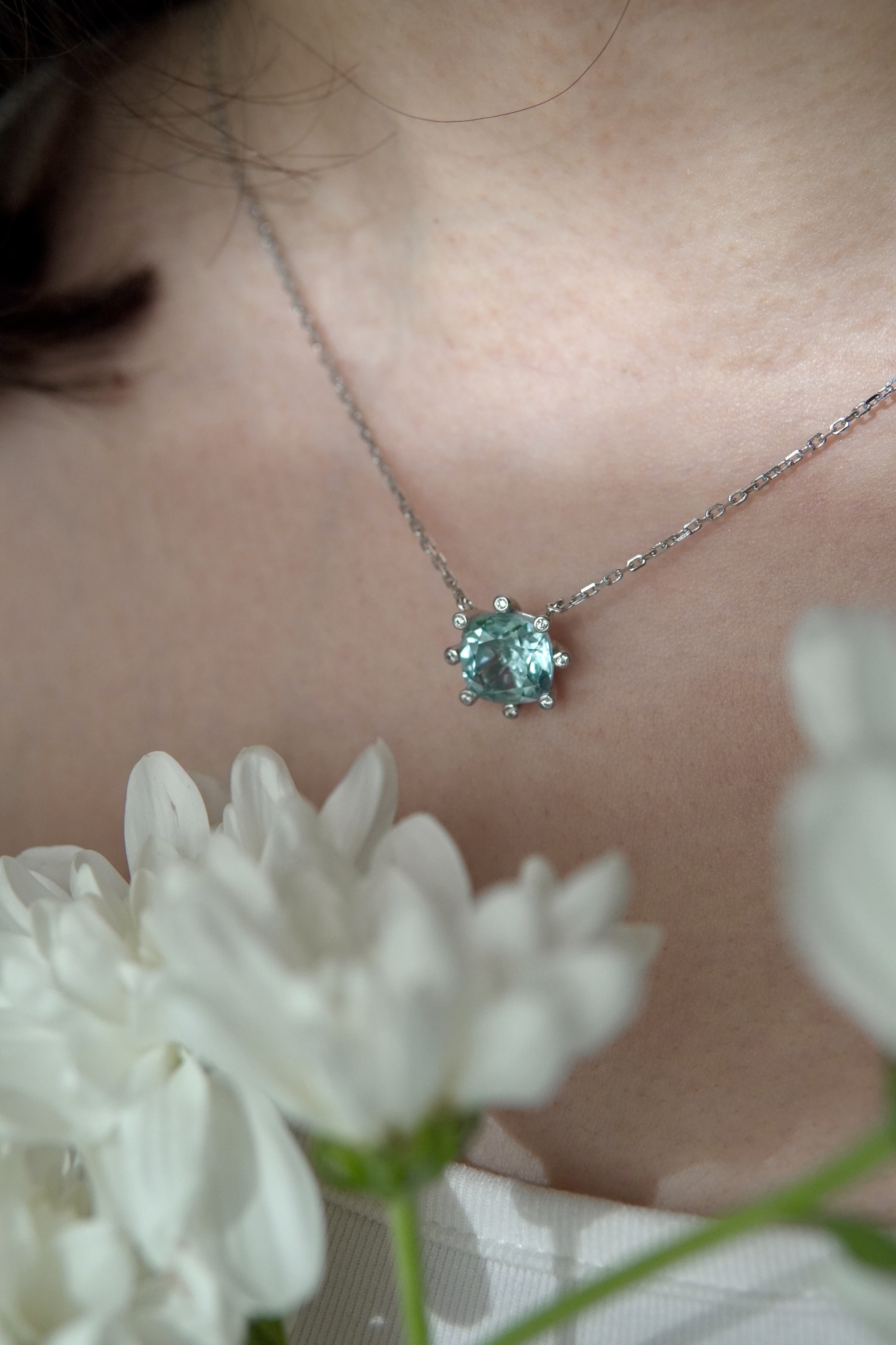 گردنبند جواهی زنانه و دخترانه  سنگ توپاز sky طبیعی | آبکاری نقره درجه یک